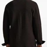 brown coat worn by a person, showing the coat fit