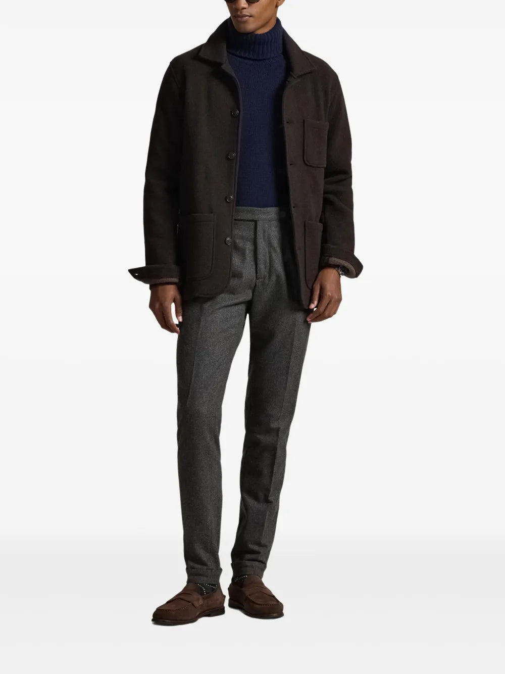 brown coat, full body view