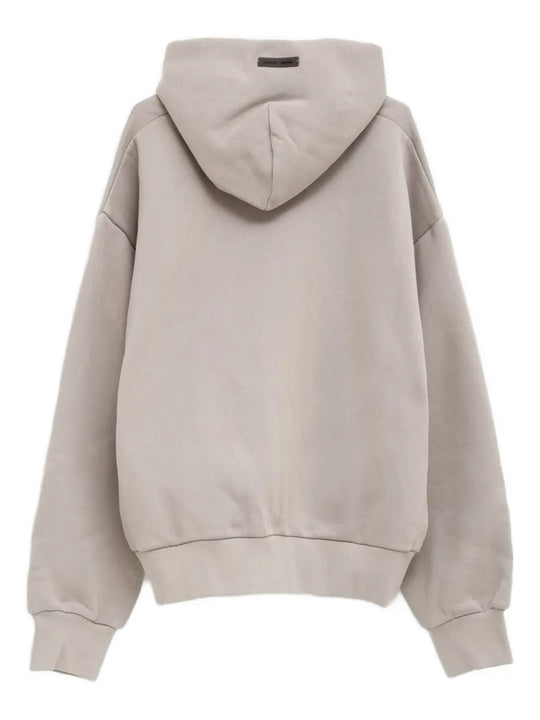 grey hoodie, back view