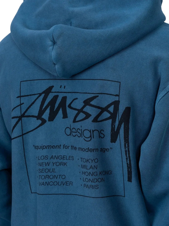 Close up of blue sweats-hoodies, showing texture of the knit cotton fabric