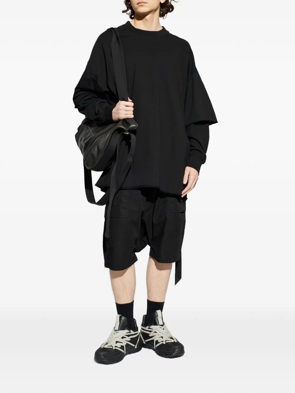 Black sweats, full body view