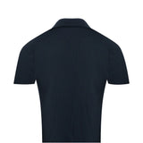 Navy shirt, back view