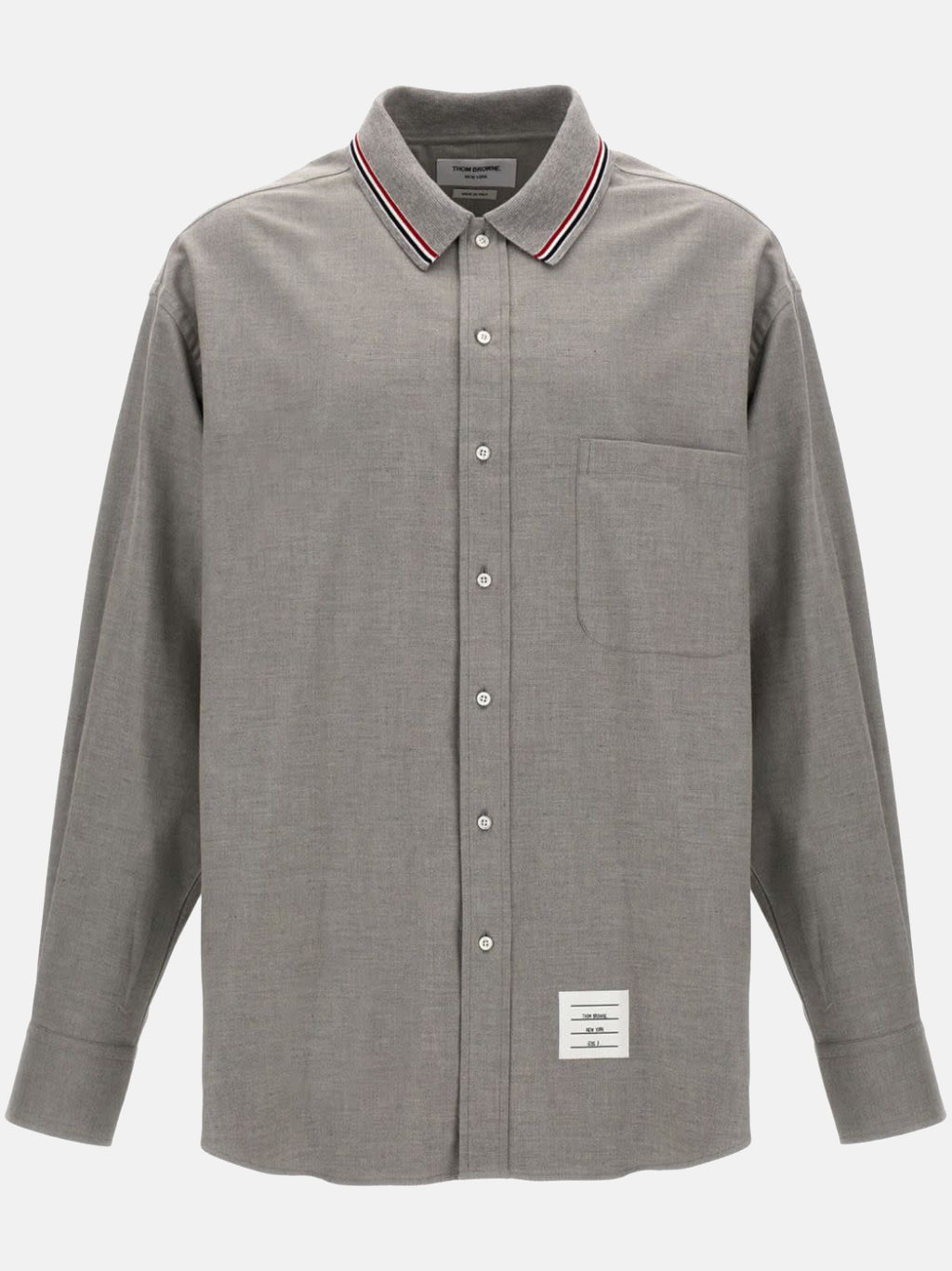 THOM BROWNE - Men Oversized Shirt With Knit Collar In Engineered RWB Stripe Cotton Flannel