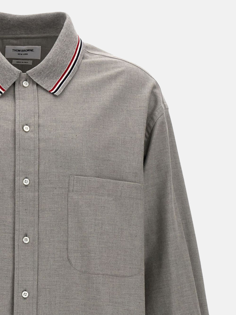 THOM BROWNE - Men Oversized Shirt With Knit Collar In Engineered RWB Stripe Cotton Flannel