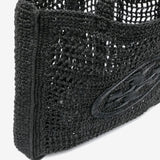 Close up of the black bag, showing texture of the straw fabric