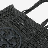 Close up of the black bag, showing texture of the straw fabric