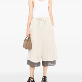 Y'S - Women Cotton Broad Gathere Double Pants