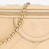 Close up of the yellow bag, showing texture of the leather fabric