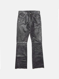 ENFANTS RICHES DEPRIMES - Men Distressed Raw Hem Leather Flare Jeans