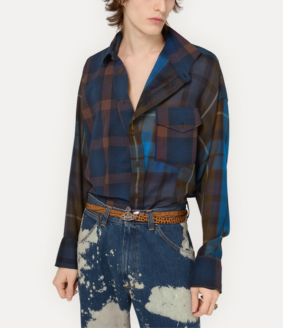 Blue shirt worn by a person, showing the shirt fit
