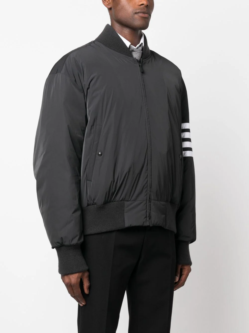 THOM BROWNE Men Down Fill Oversized Knit Rib Blouson Jacket