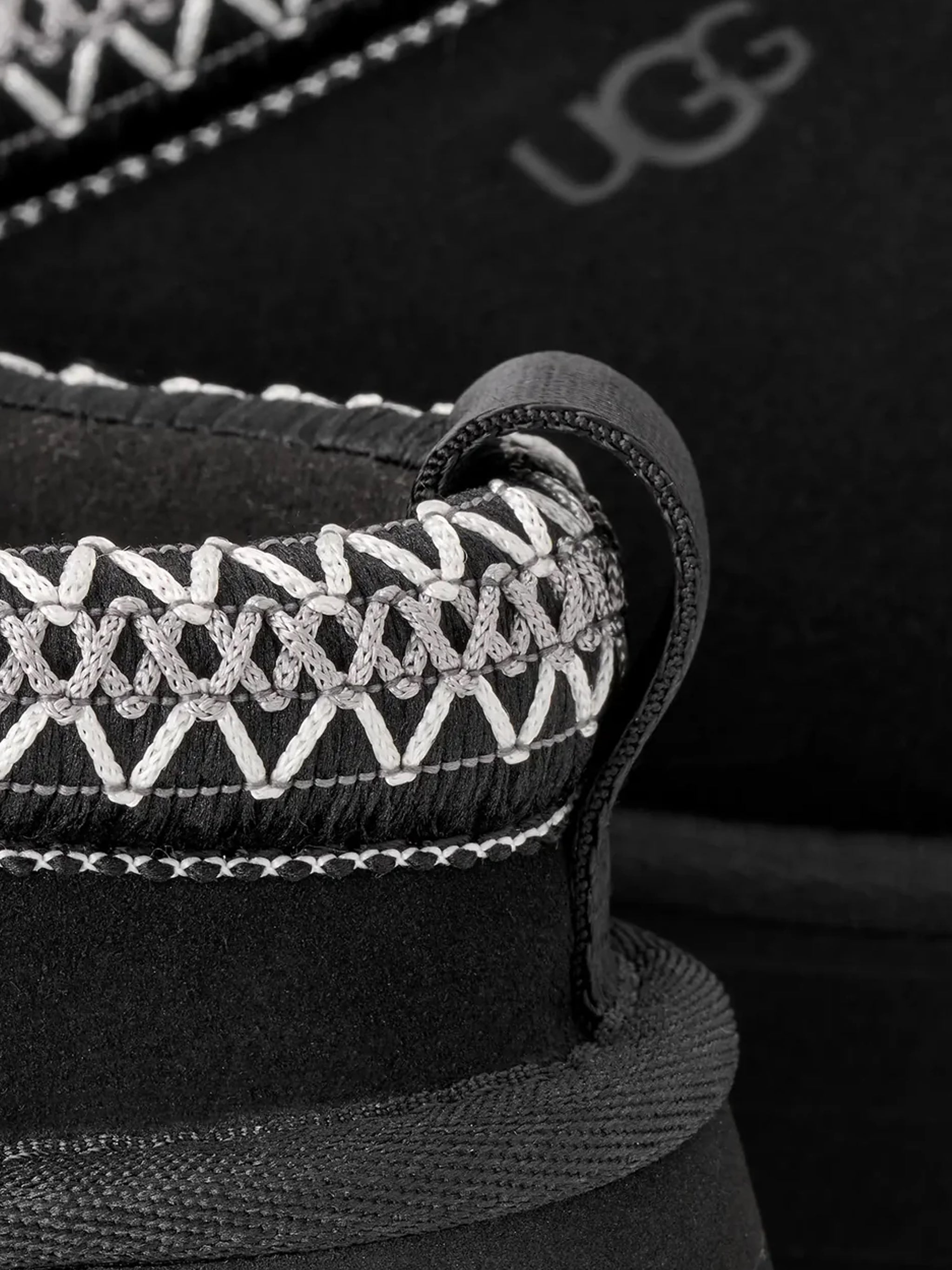 Close-up of a black boot,showing texture of the suede fabric.