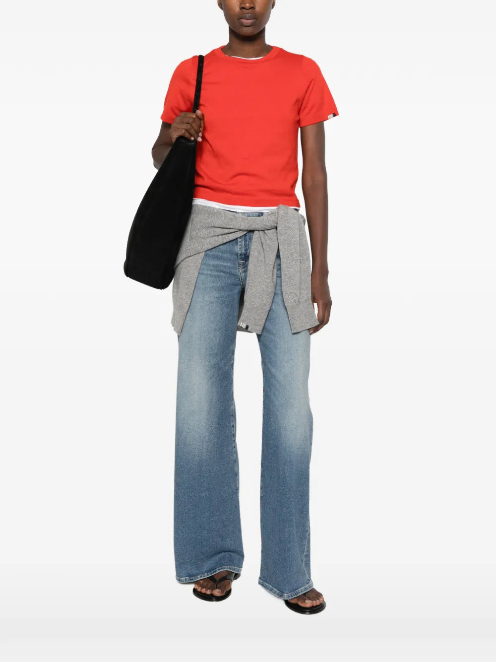 Red top, full body view