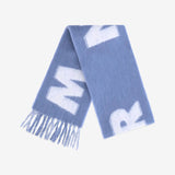 blue scarf, back view