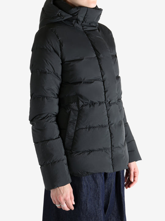 Black jacket worn by a person, showing the jacket's fit