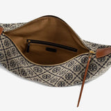 Close up of the navy bag, showing texture of the cotton fabric