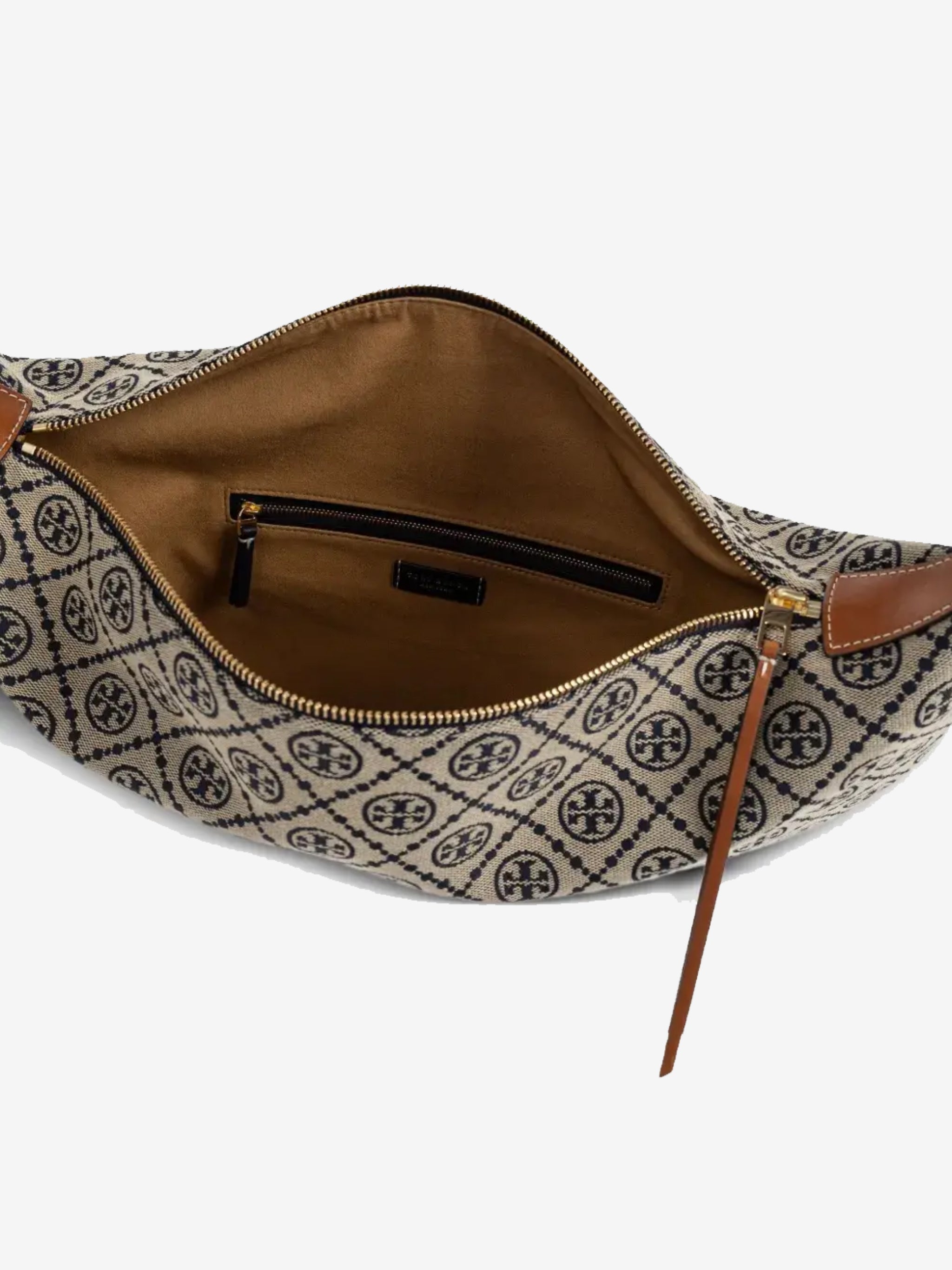 Close up of the navy bag, showing texture of the cotton fabric