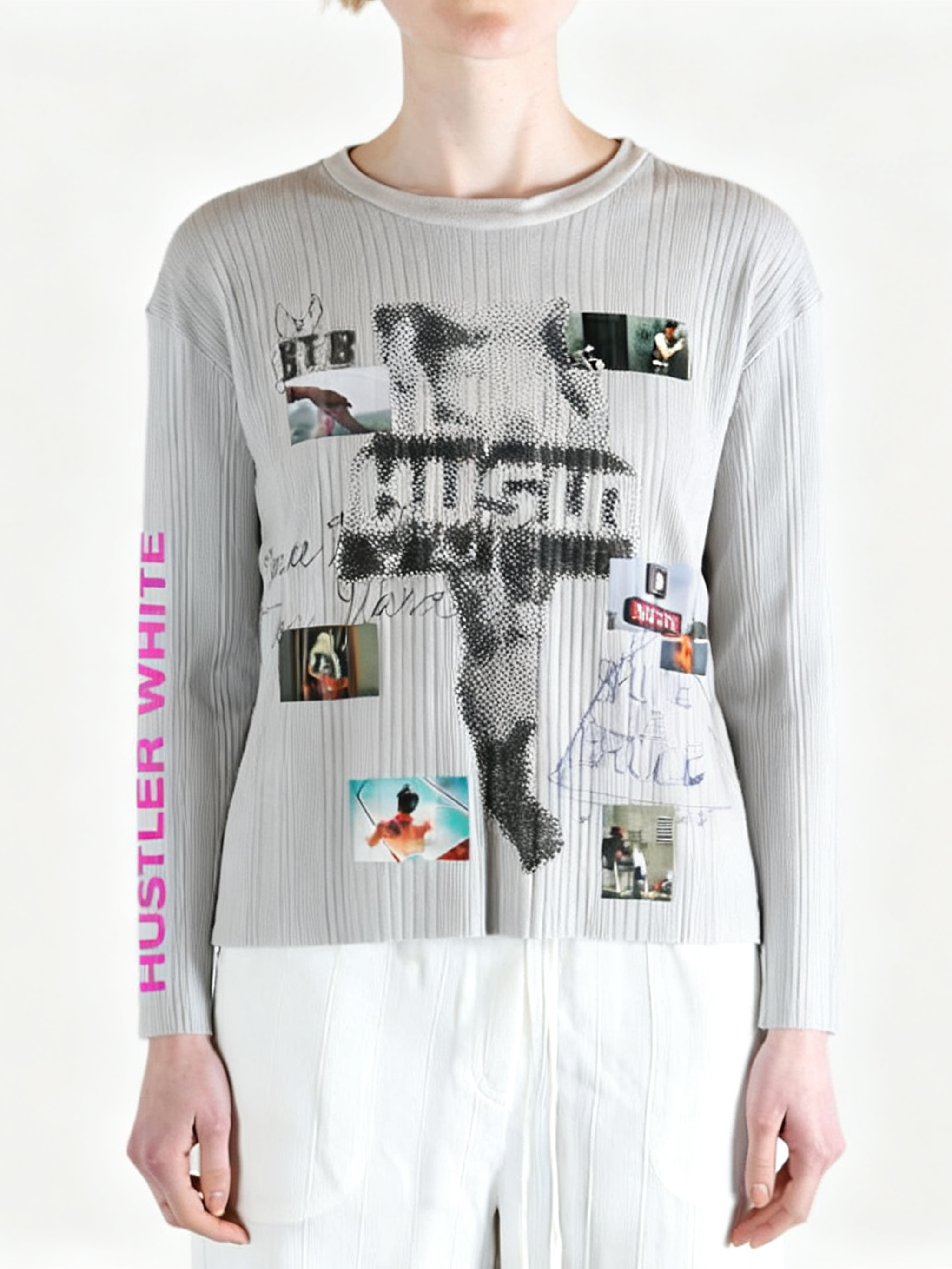 White t-shirt worn by a person, showing the t-shirt fit