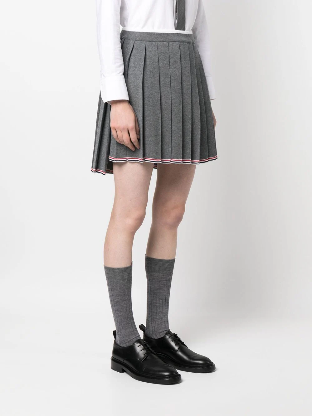 THOM BROWNE Women Full Needle Pleated Mini Skirt In Merino Wool W/ Tipping
