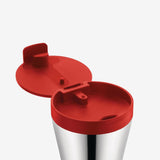 Close up of grey cup, showing texture of the Stainless steel fabric