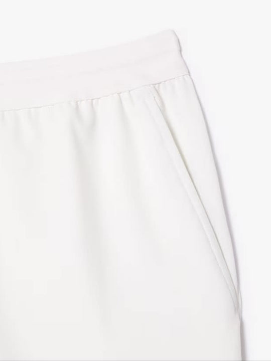 Close up of white shorts,showing texture of the cotton fabric.