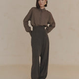 Purple shirt, full body view