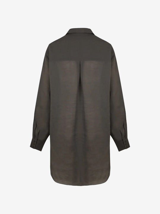 Purple shirt, back view