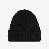 Black beanie, back view