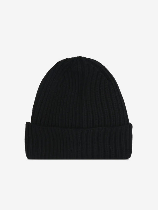 Black beanie, back view