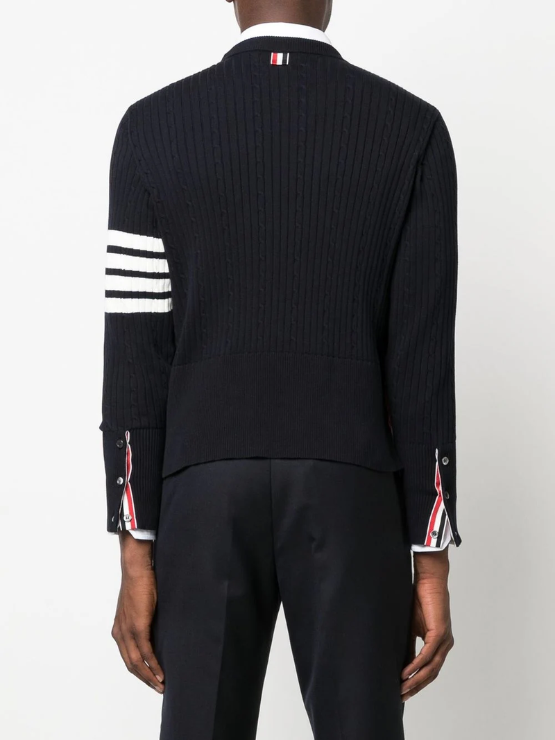 THOM BROWNE Men 4 Bar Ribbed Knit Round Neck Pullover