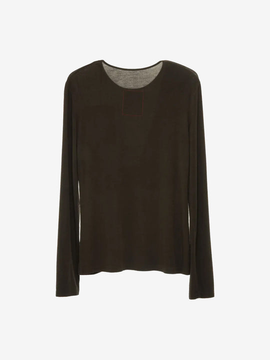 Brown shirt, back view