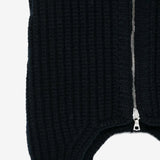 Close up of black scarf,showing texture of the wool fabric.