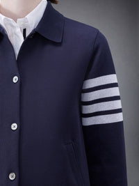 THOM BROWNE Women Long Sleeve Button Down A-Line Shirt In Double Face Knit W/ Eng 4Bar