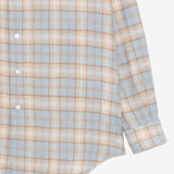 Close up of tan Shirt, showing texture of the wool fabric