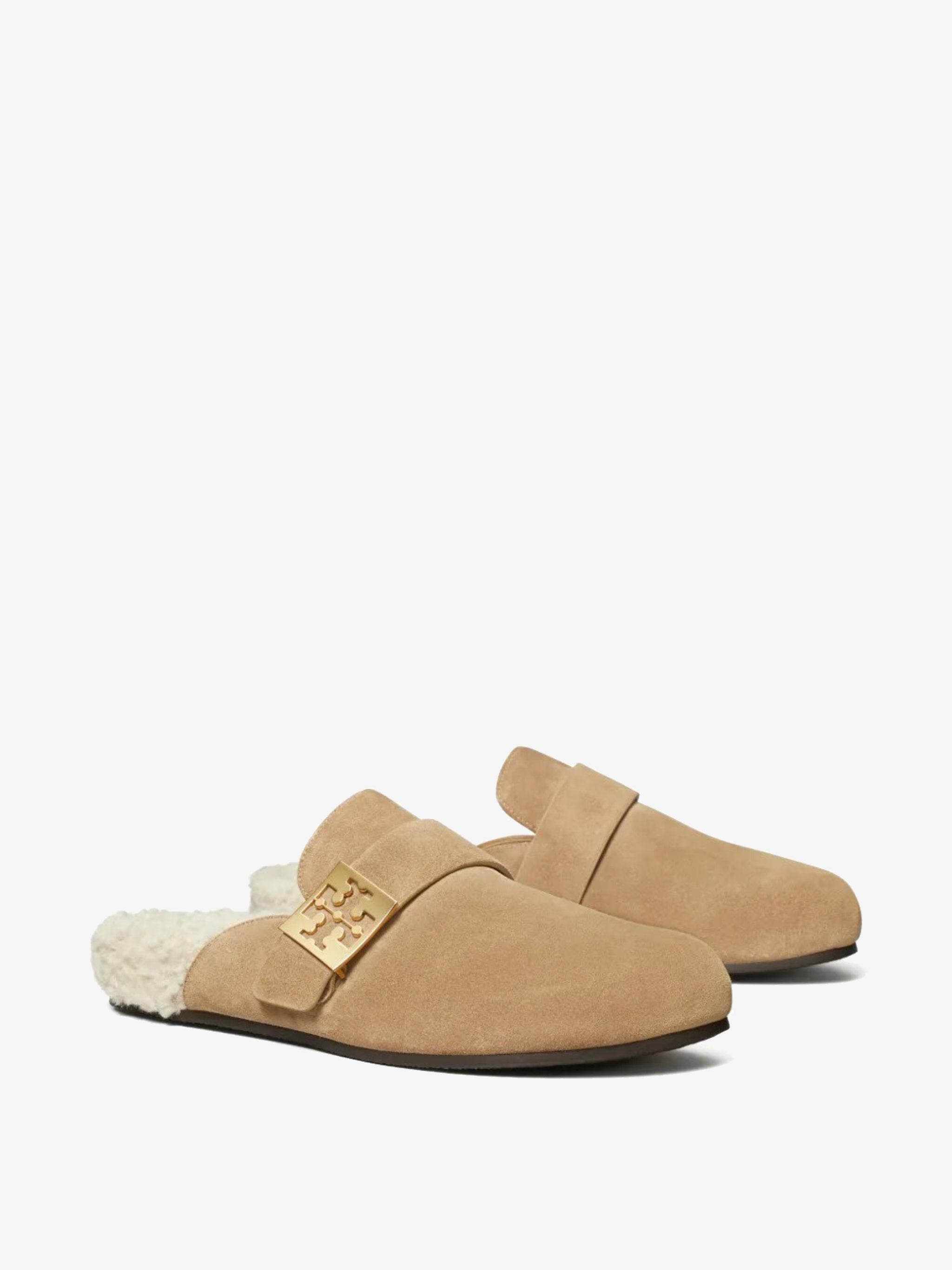 Tan mules, side view