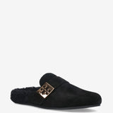 Black mules, side view