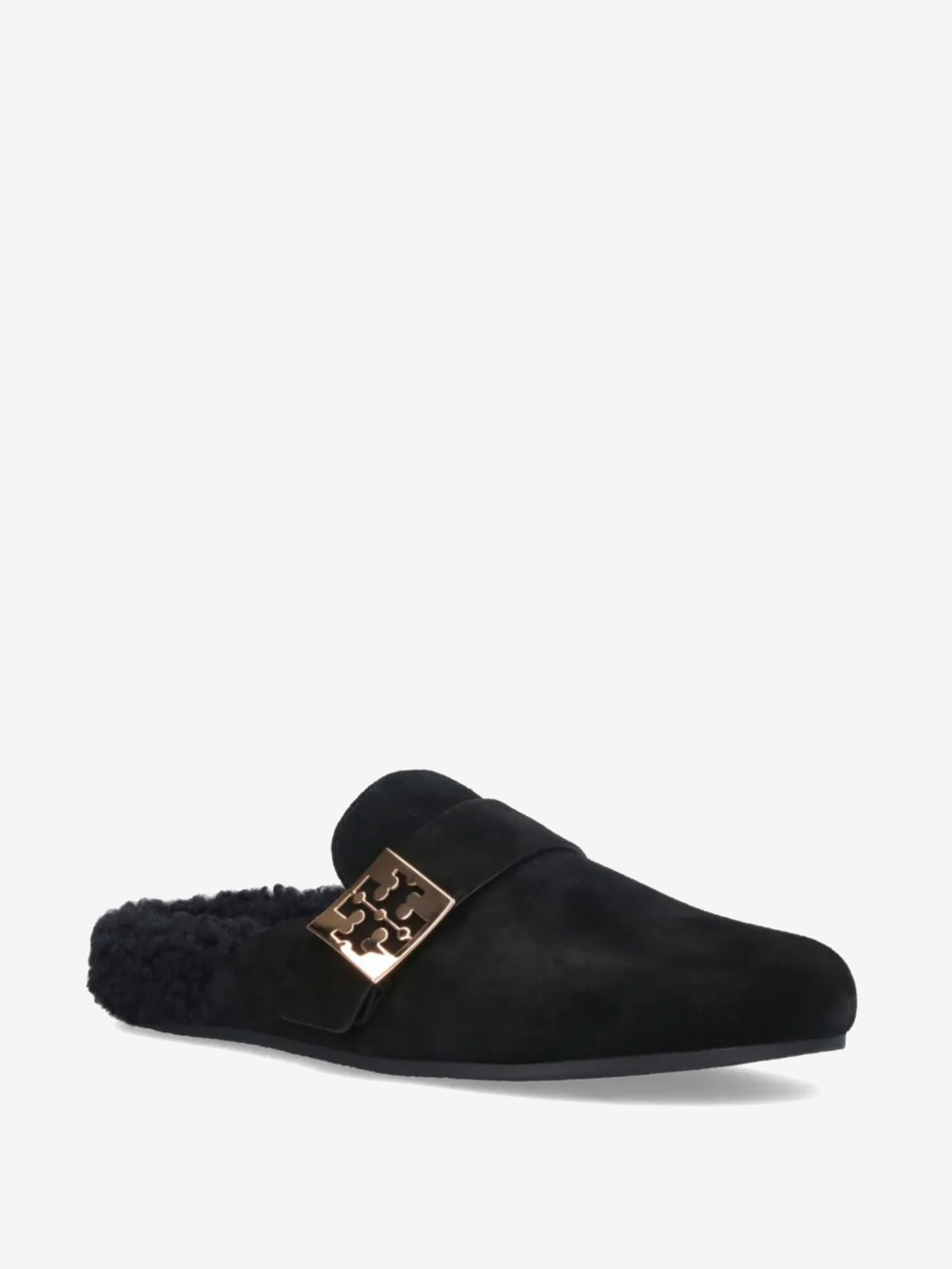 Black mules, side view