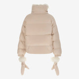 Pink jacket, back view showing horizontal stripes