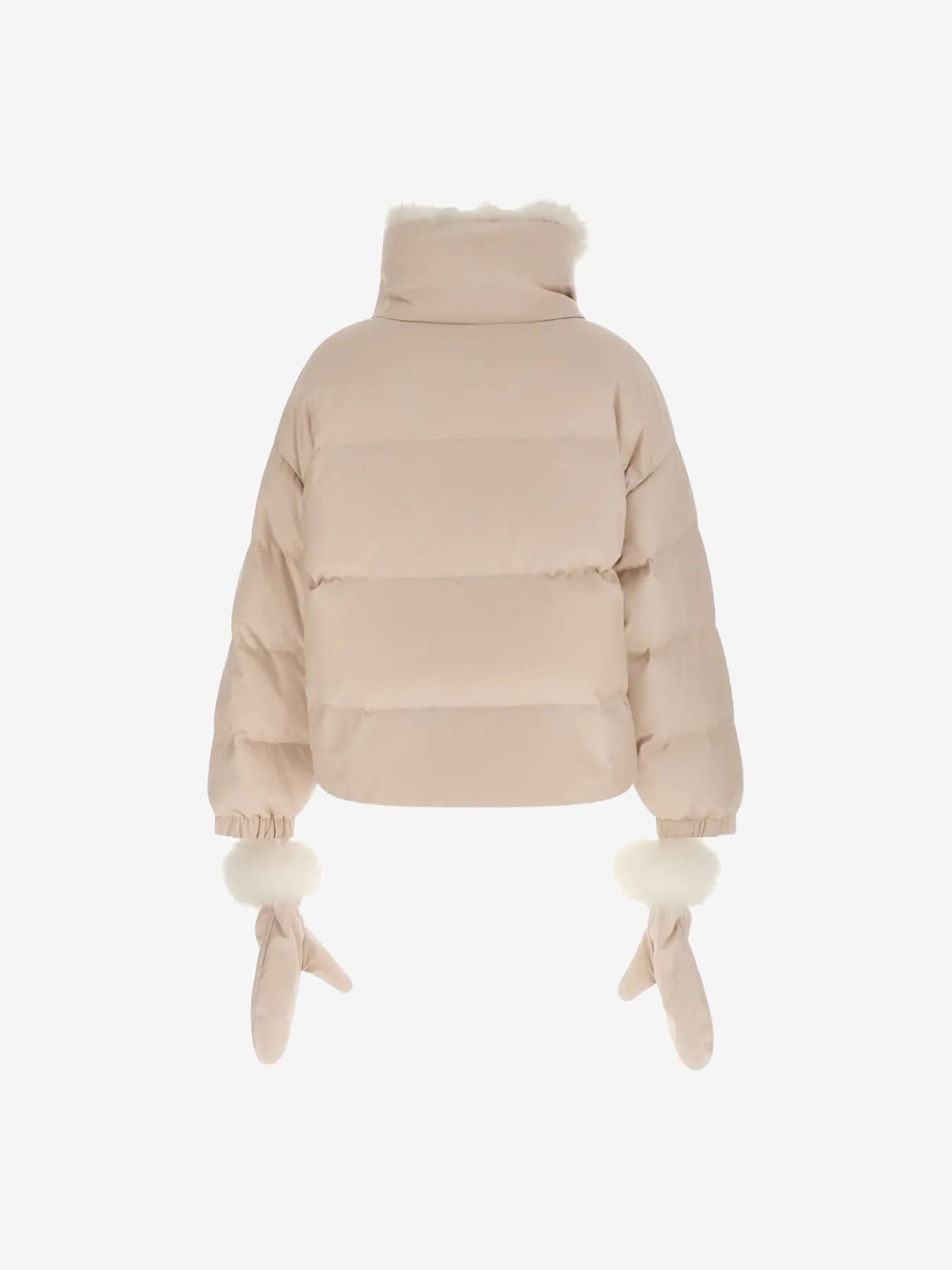 Pink jacket, back view showing horizontal stripes