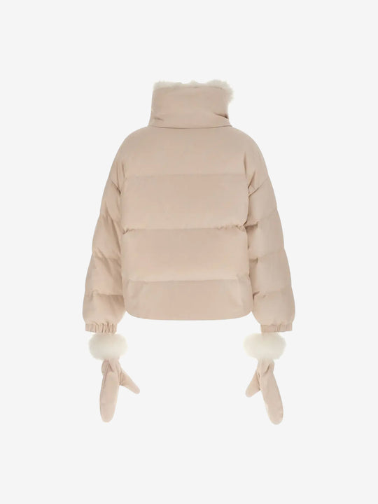 Pink jacket, back view showing horizontal stripes