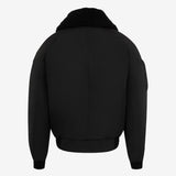 Black bomber, back view showing fleece collar