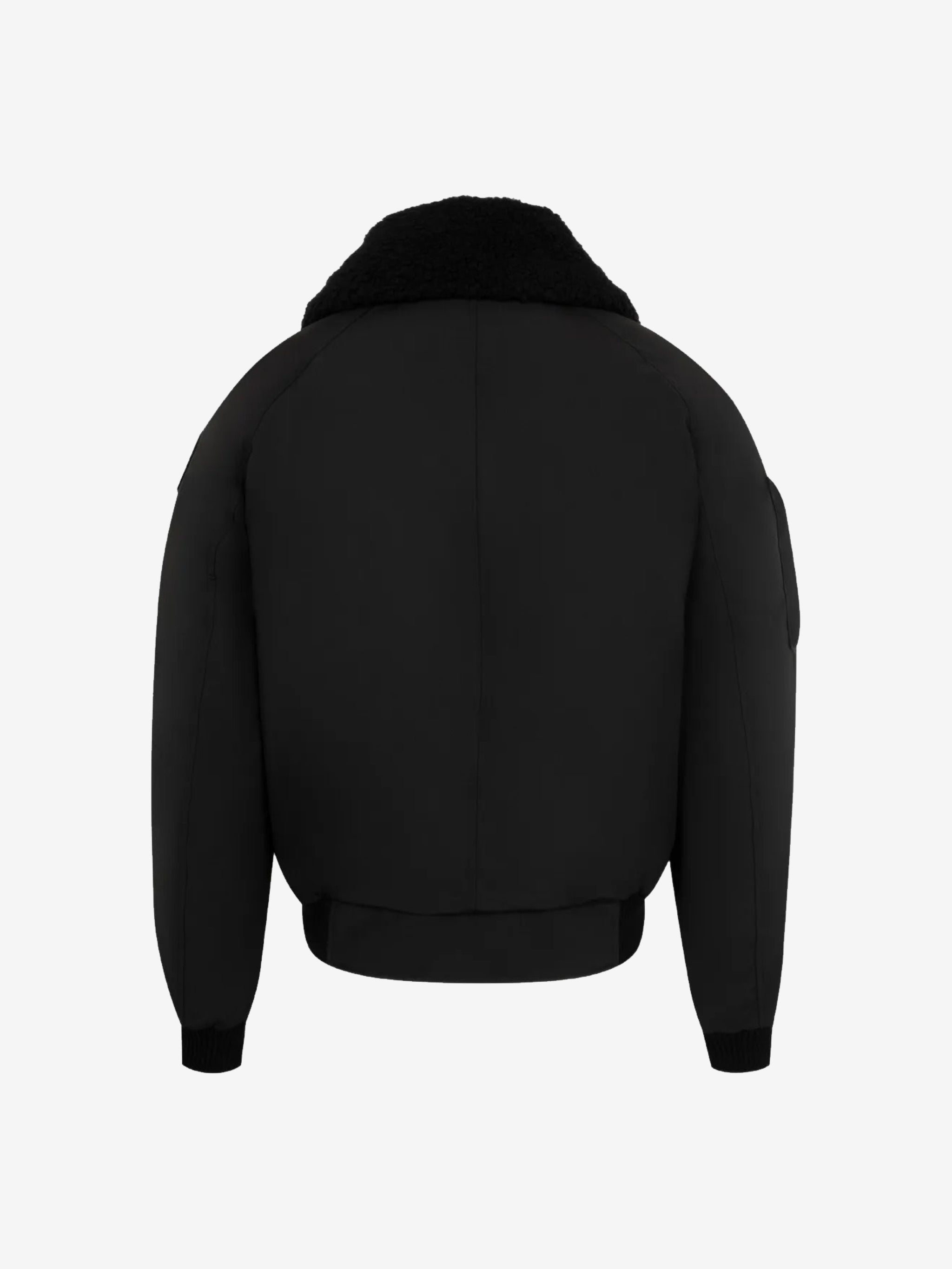 Black bomber, back view showing fleece collar