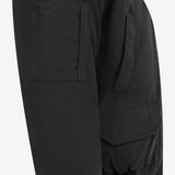 Close up of black bomber, showing texture of the polyamide fabric