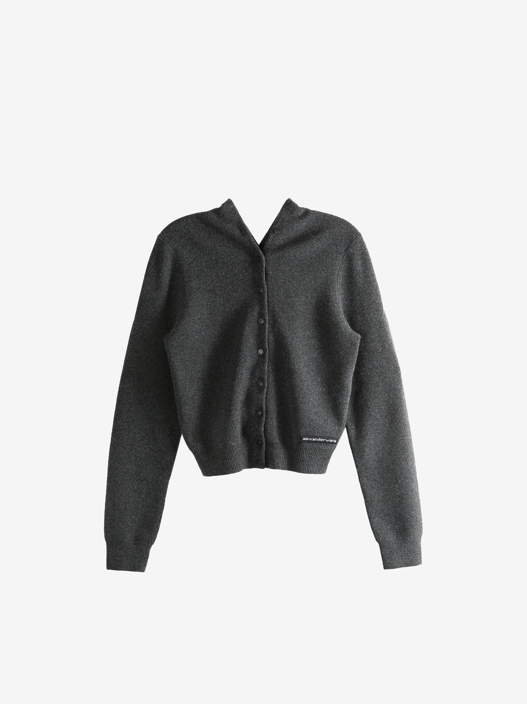 Grey cardigan, front view