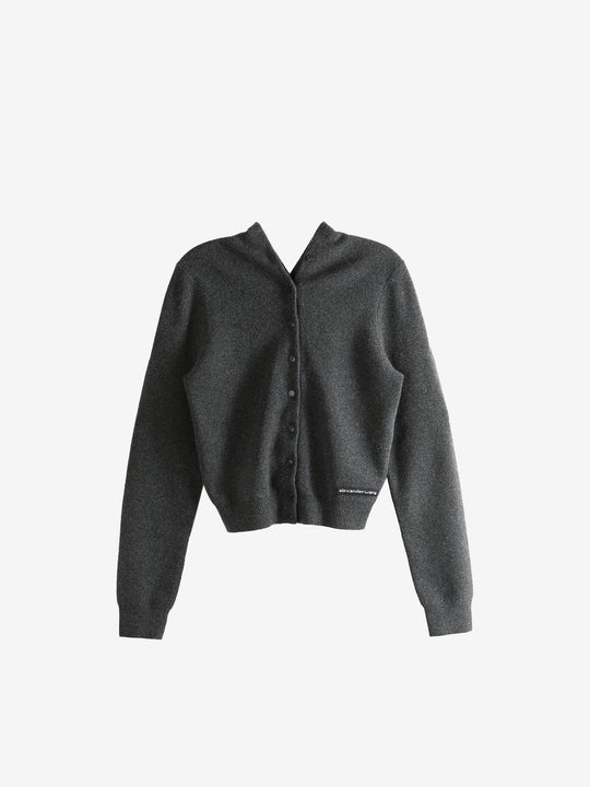 Grey cardigan, front view