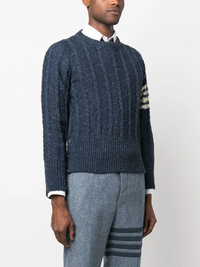 THOM BROWNE Men Twist Cable Classic Crewneck Donegal Pullover Sweater