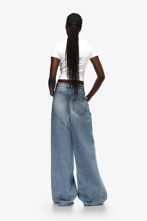 AREA Women Wide Leg Crystal Slit Jeans
