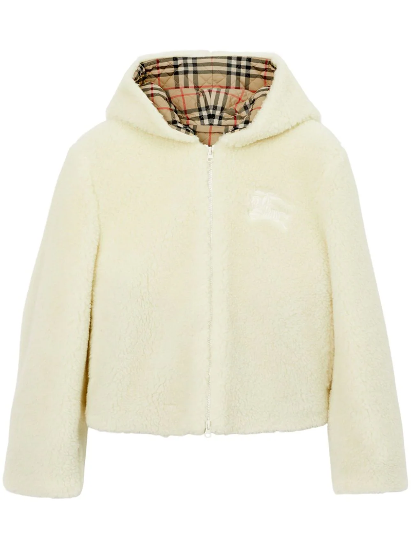 BURBERRY Women Austrel Logo-Embroidered Shearling Hooded Jacket