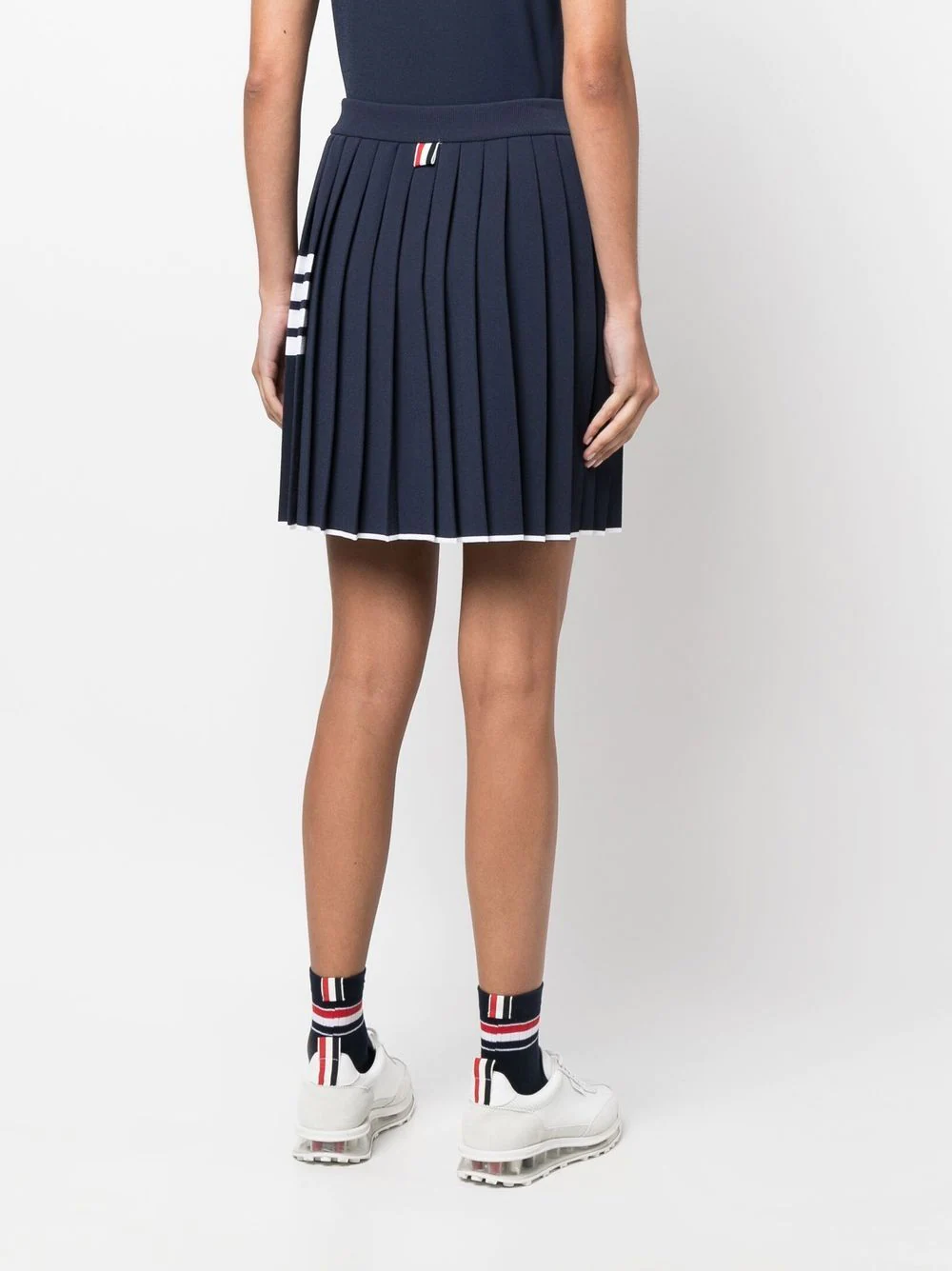 THOM BROWNE WOMEN PLEATED MINI WRAP SKIRT IN VISCOSE W/ TIPPING