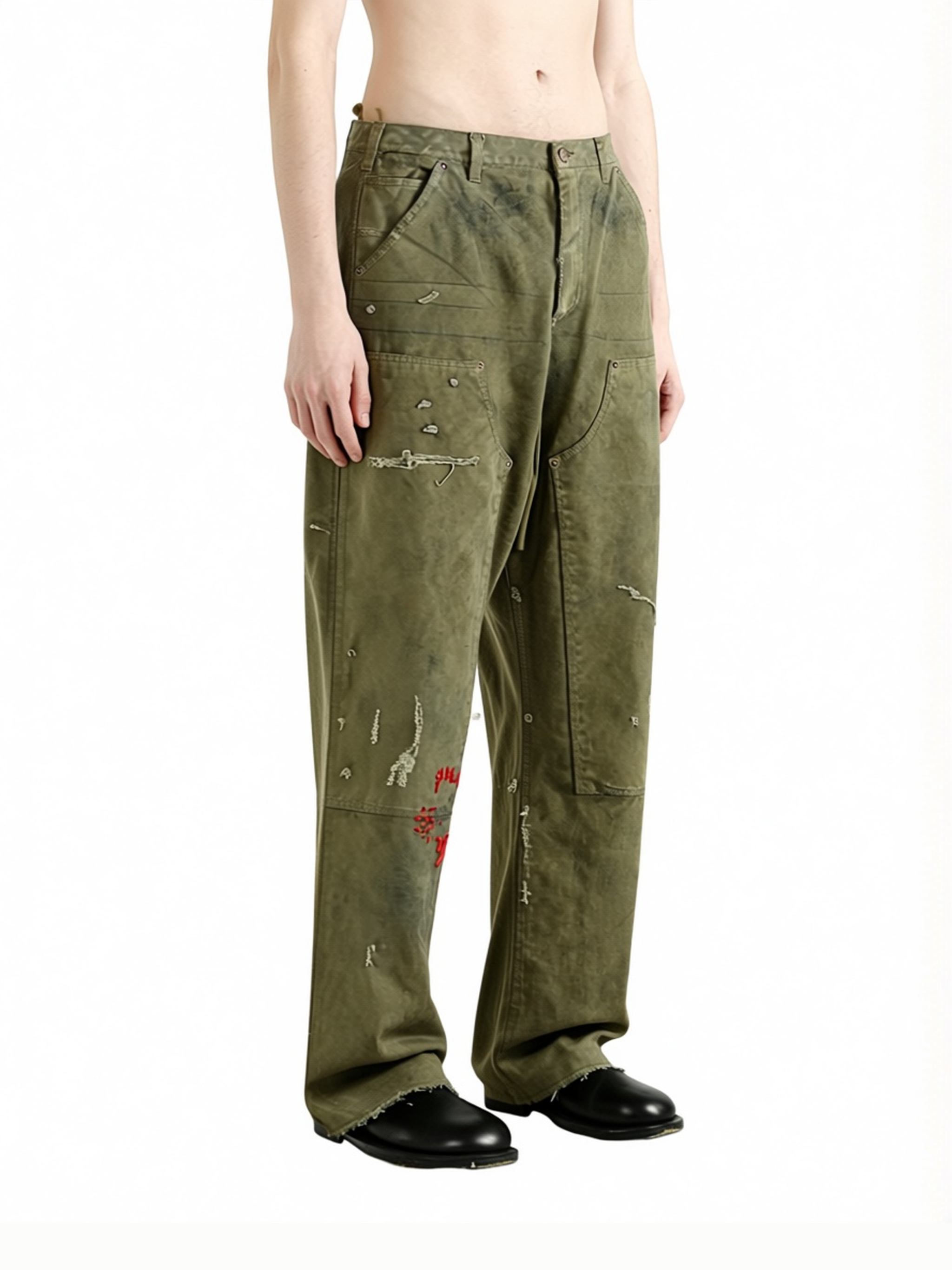 Brown pants worn by a person, side view